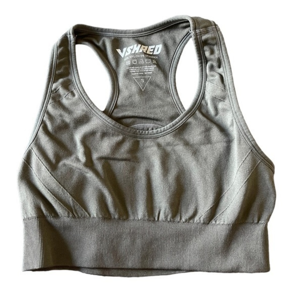 V-Shred Gray Racerback Sports Bra w/ Keyhole Back Size Small EUC #0342